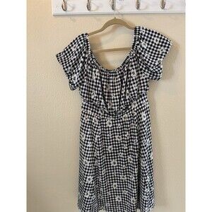 Torrid Dress Women 00 Black White Gingham Plaid Daisy Floral Puff Sleeve Boho